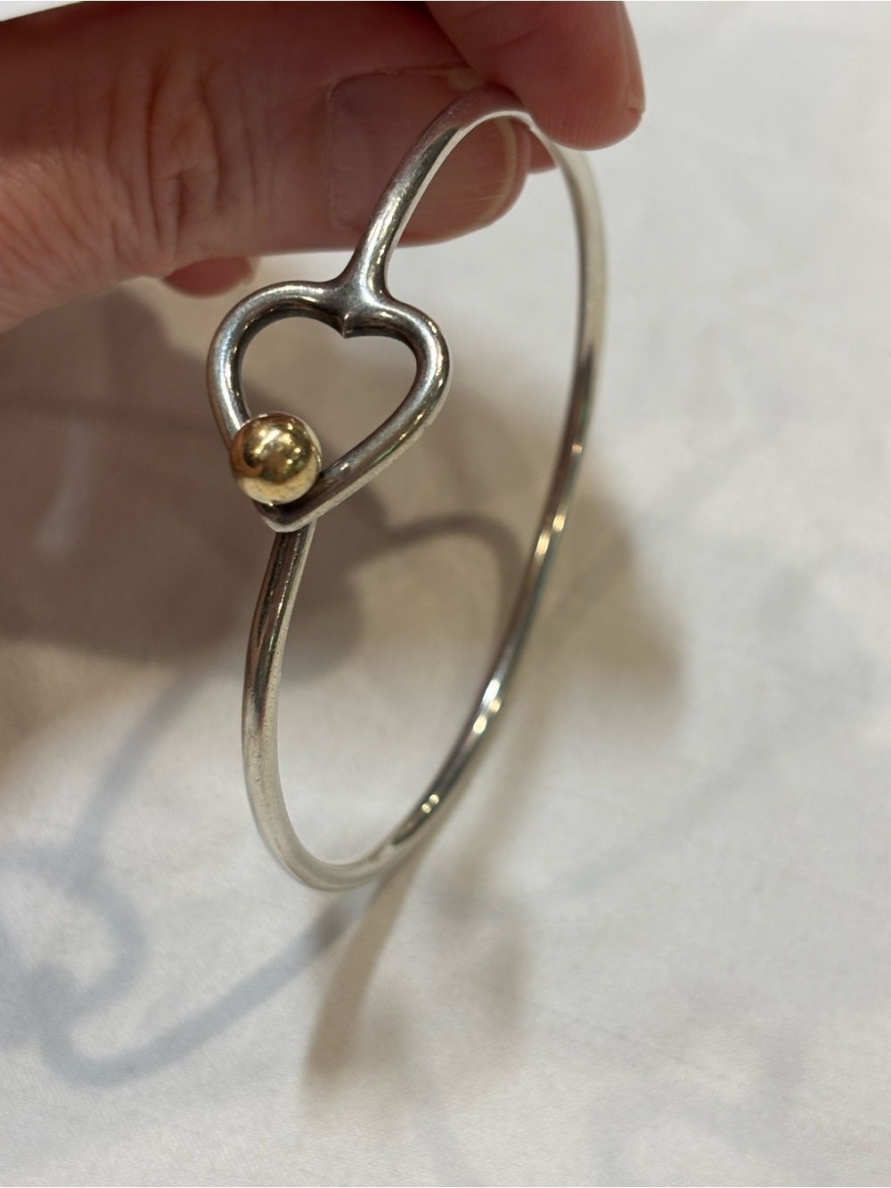 Eden Hand Arts Sterling Silver Heart Bangle bracelet w/Gold Accent -Cape Cod